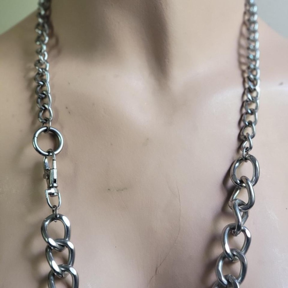 Chunky Curb Link Chain Necklace 24" Silver EC
